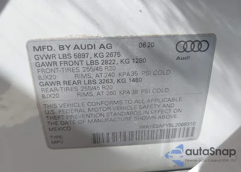 2020 Audi Q5 Premium Plus 55 Tfsi E Quattro S Tronic from USA, damaged, VIN WA1E2AFY5L2088310
